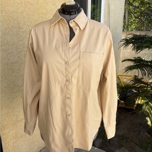 Women’s faux leather Button-Up Shirt in Beige